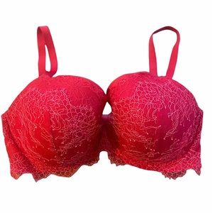 Victorias Secret Red Lace Lightly Padded Bra 36DDD